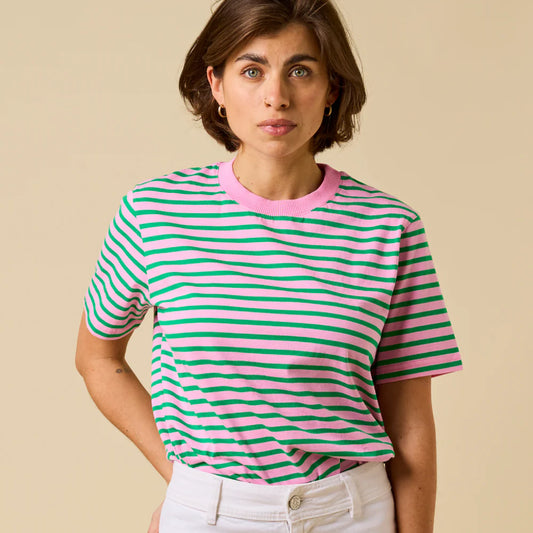 T-Shirt Gestreift aus Bio-Baumwolle in Pink/Grün