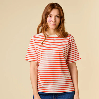 T-Shirt Gestreift aus Bio-Baumwolle in Popeia Rot/Off-White