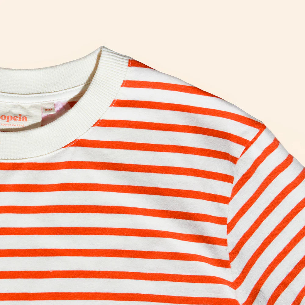 T-Shirt Gestreift aus Bio-Baumwolle in Popeia Rot/Off-White