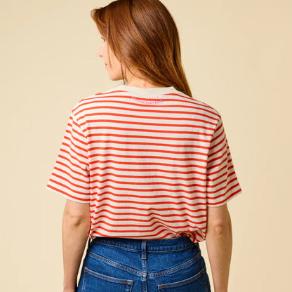 T-Shirt Gestreift aus Bio-Baumwolle in Popeia Rot/Off-White