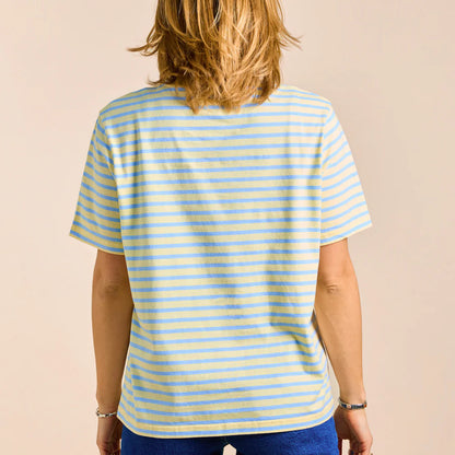 T-Shirt Gestreift aus Bio-Baumwolle in Gelb/Hellblau