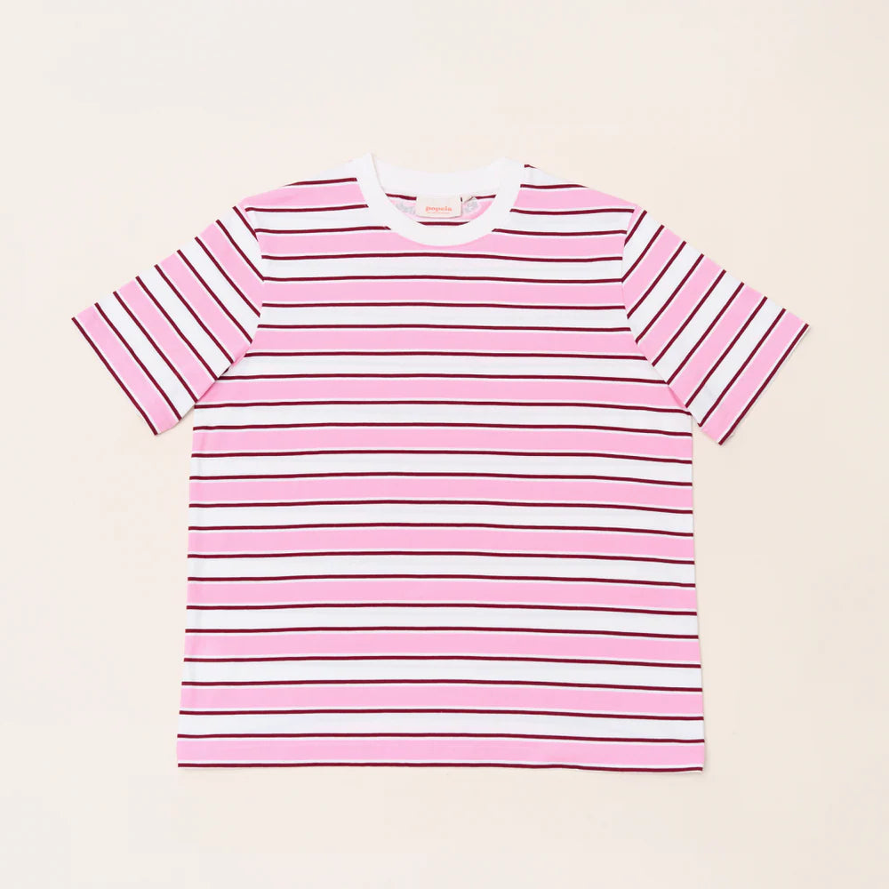 T-Shirt Gestreift aus Bio-Baumwolle in Weiß/Pink