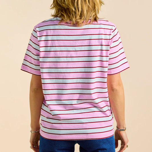 T-Shirt Gestreift aus Bio-Baumwolle in Weiß/Pink