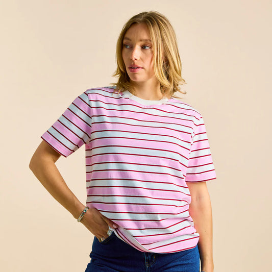 T-Shirt Gestreift aus Bio-Baumwolle in Weiß/Pink