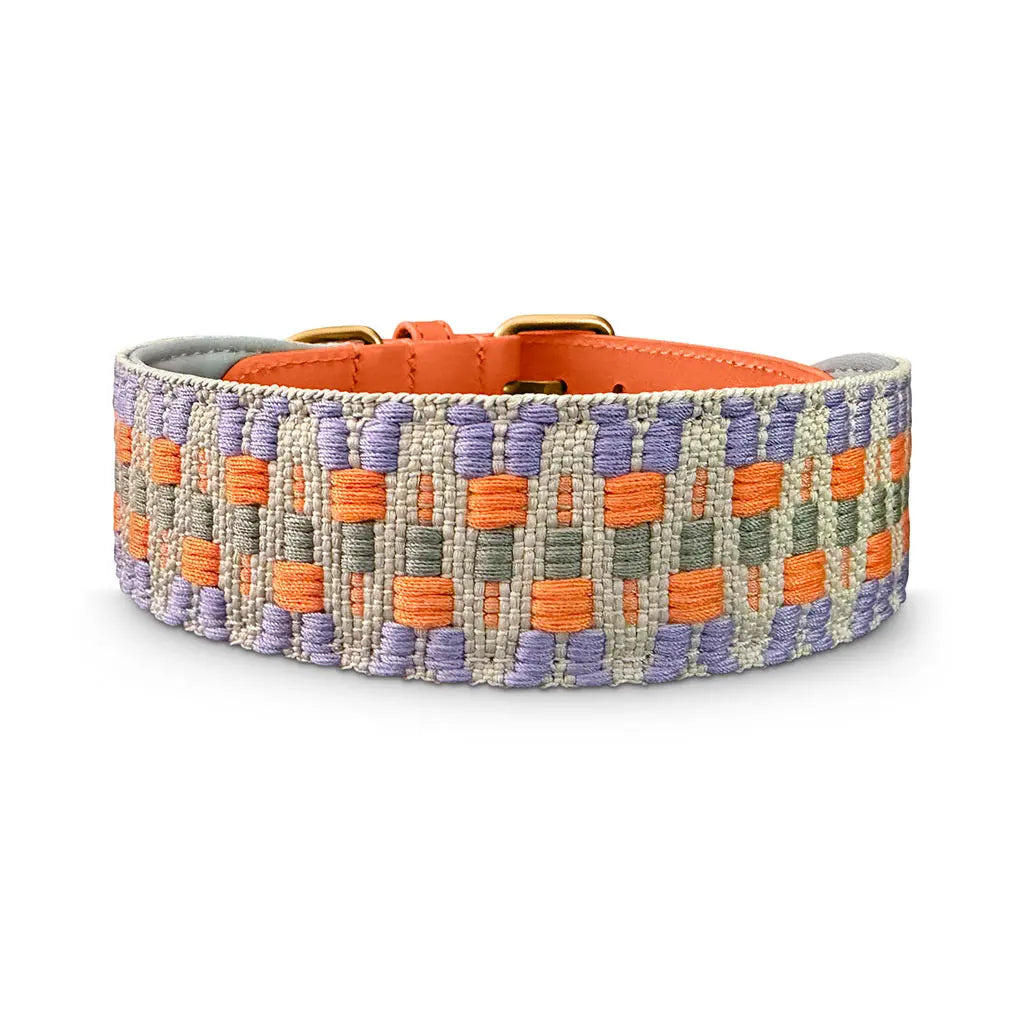 Handgemachtes Hundehalsband Gepolstert – Sunset/Eukalyptus
