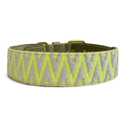 Premium Hundehalsband Gepolstert | Olivgrün/Neongelb