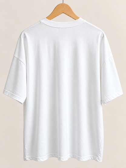 Weißes Oversized Unisex T-Shirt von fiffi&muschi aus Bio-Baumwolle – Rückansicht mit lockerem Schnitt