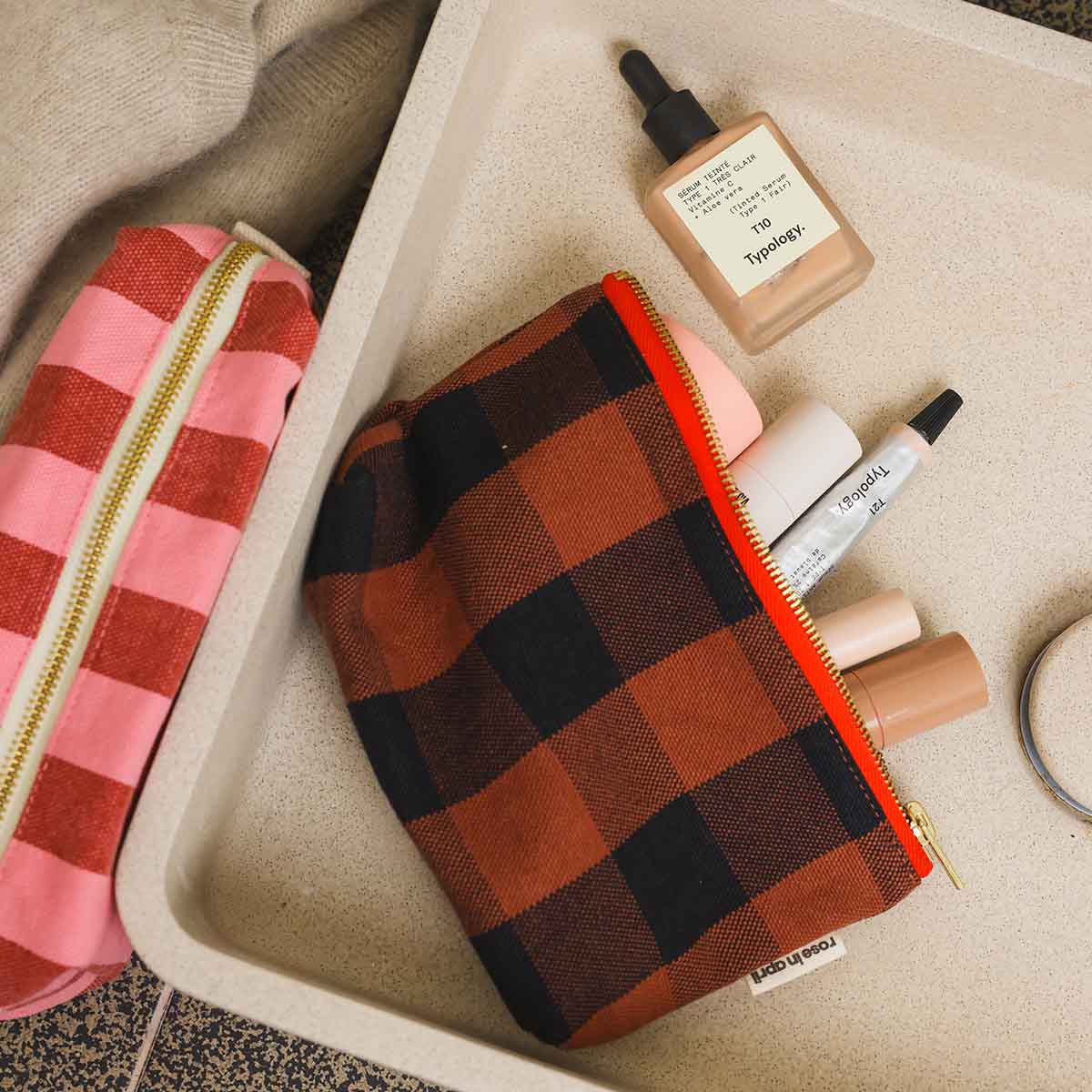 Kosmetiktasche SOFIA von Rose in April mit großem Vichy-Karo in Ingwer
