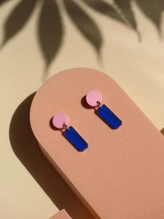 Mini Sticks Statement Ohrringe in Rosa/Tintenblau