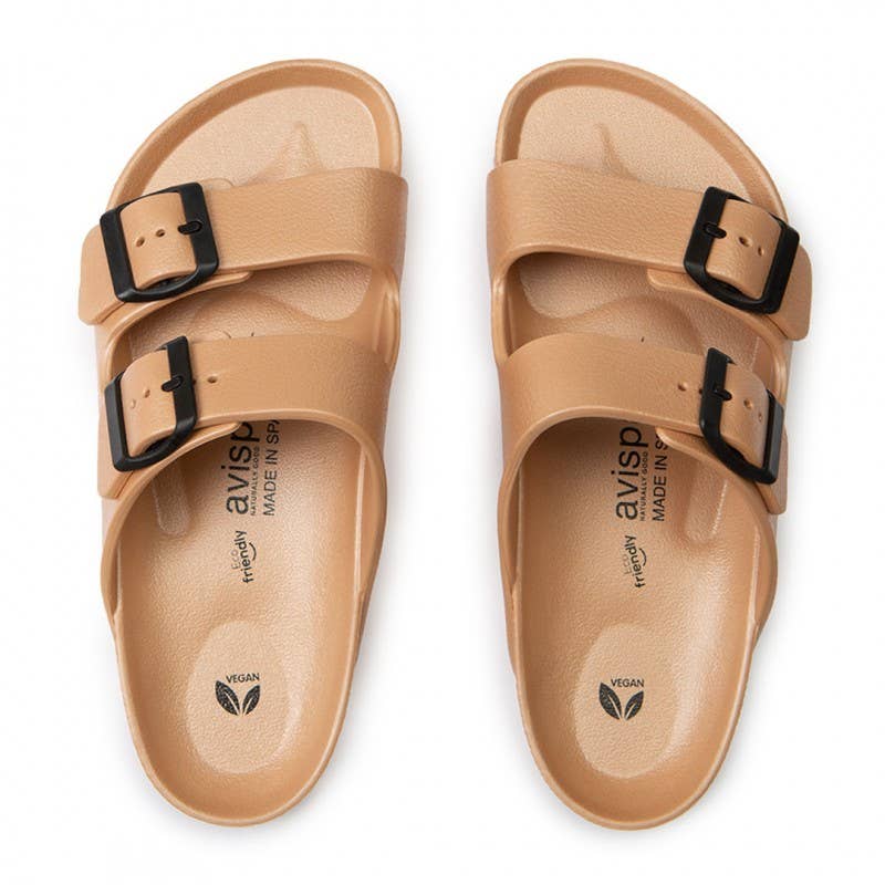 Sandale New Coachella Nude/Beige mit schwarzen Schnallen