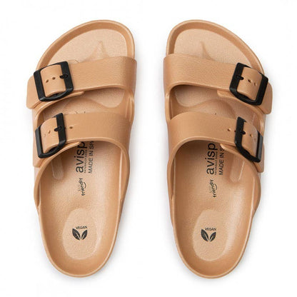 Sandale New Coachella Nude/Beige mit schwarzen Schnallen