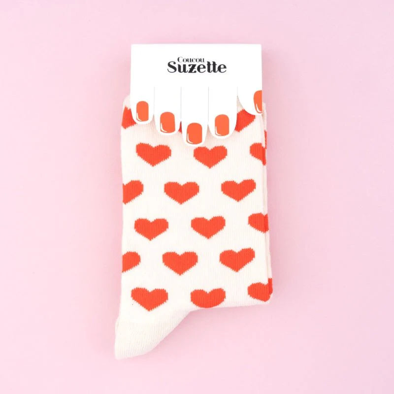 Socken Herzen Creme