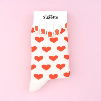 Socken Herzen Creme