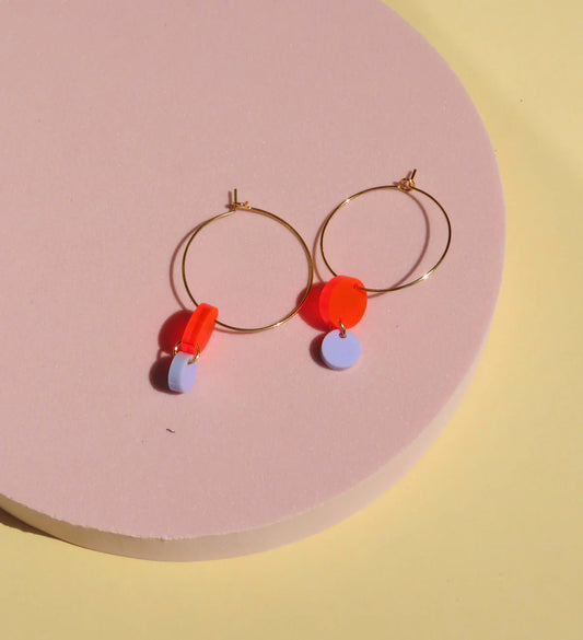 Hoops aus Edelstahl mit orange flieder Kreisen