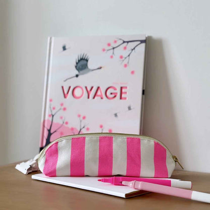 Etui GASTON weiß/neonpink gestreift