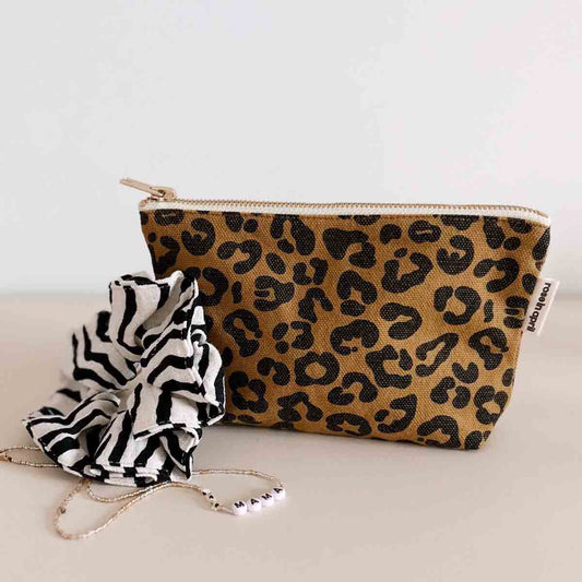 Kosmetiktasche SOFIA Karamell mit Leoprint