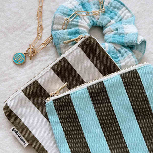 Pouch MARIE gestreift Olivgrün/Greige