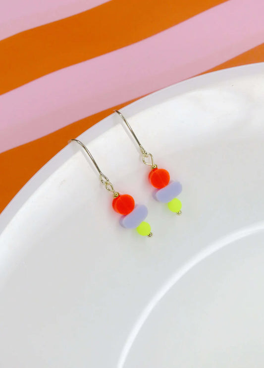 Color Treats Ohrringe in Neonorange/Flieder/Neongelb