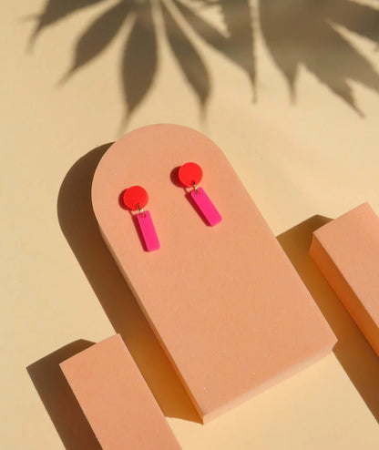 Mini Sticks Statement Ohrringe in Feuerrot/Pink