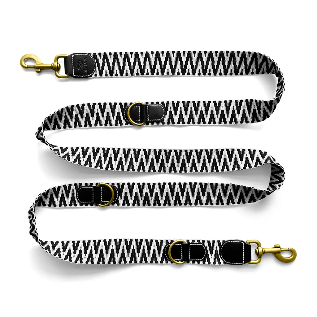 Hundeleine Premium 3fach verstellbar Schwarz/Weiß